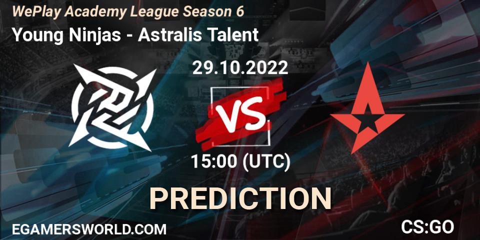 Pronósticos Young Ninjas - Astralis Talent. 29.10.2022 at 15:00. WePlay Academy League Season 6 - Counter-Strike (CS2)