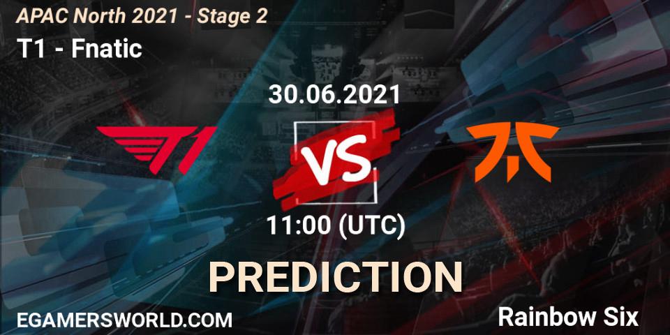 Pronósticos T1 - Fnatic. 30.06.2021 at 11:00. APAC North 2021 - Stage 2 - Rainbow Six