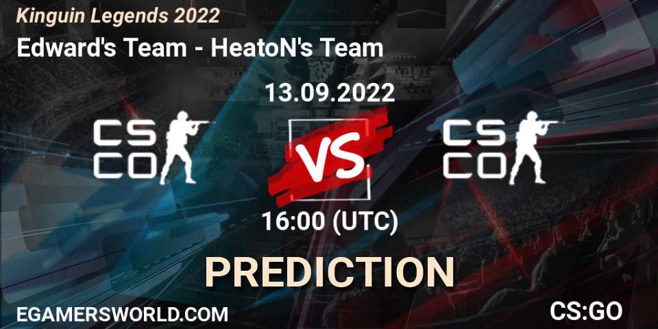 Pronósticos Edward's Team - HeatoN's Team. 13.09.2022 at 15:20. Kinguin Legends 2022 - Counter-Strike (CS2)