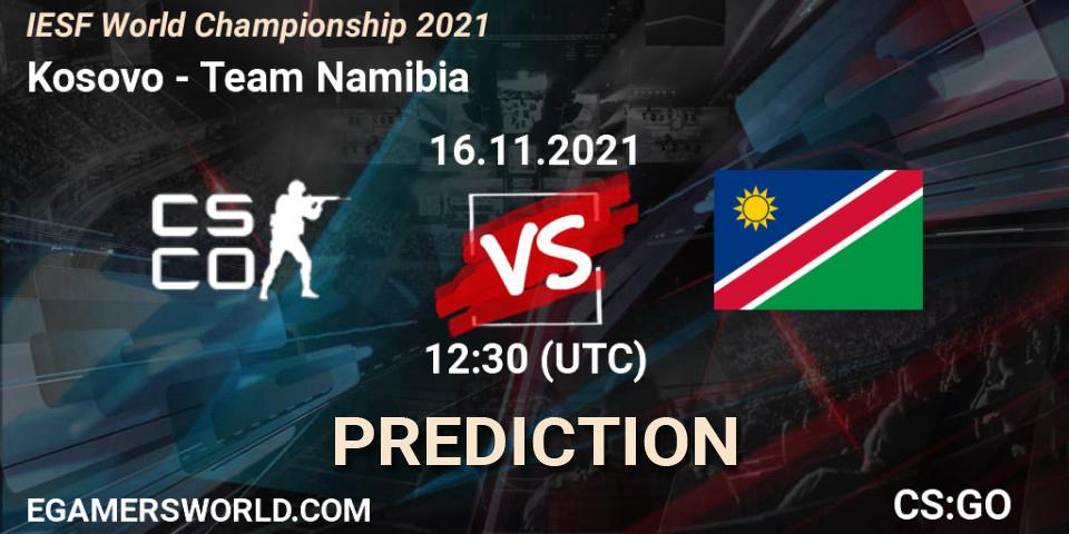 Pronósticos Team Kosovo - Team Namibia. 16.11.2021 at 12:45. IESF World Championship 2021 - Counter-Strike (CS2)