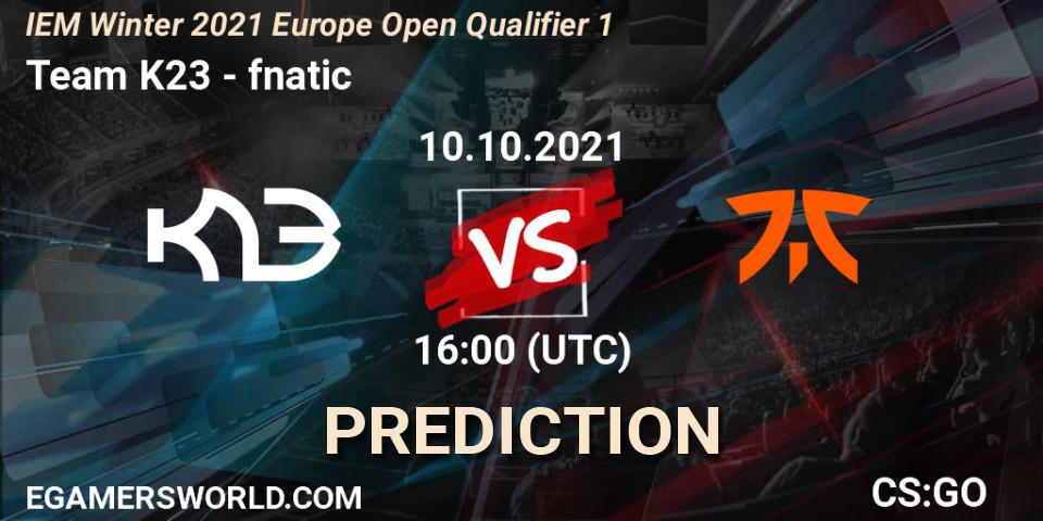 Pronósticos Team K23 - fnatic. 10.10.2021 at 16:00. IEM Winter 2021 Europe Open Qualifier 1 - Counter-Strike (CS2)