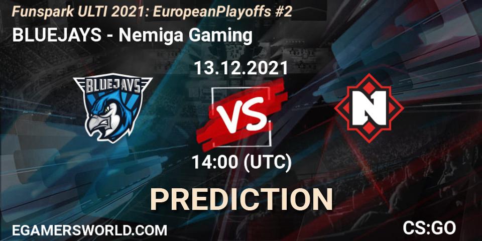 Pronósticos BLUEJAYS - Nemiga Gaming. 13.12.2021 at 14:00. Funspark ULTI 2021: European Playoffs #2 - Counter-Strike (CS2)