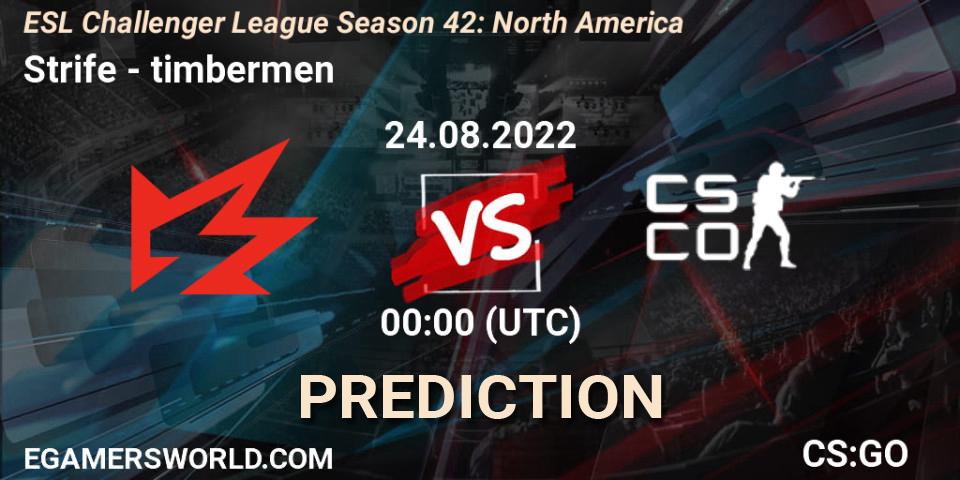 Pronósticos Strife - timbermen. 24.08.2022 at 01:20. ESL Challenger League Season 42: North America - Counter-Strike (CS2)