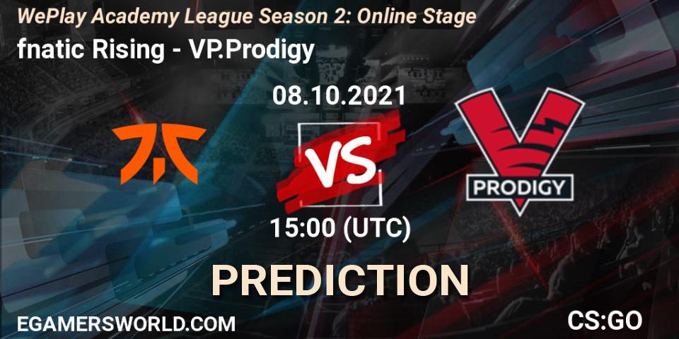 Pronósticos fnatic Rising - VP.Prodigy. 08.10.2021 at 15:00. WePlay Academy League Season 2: Online Stage - Counter-Strike (CS2)