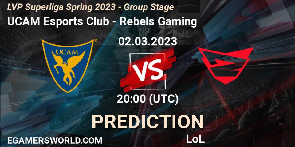 Pronósticos UCAM Esports Club - Rebels Gaming. 02.03.2023 at 19:00. LVP Superliga Spring 2023 - Group Stage - LoL