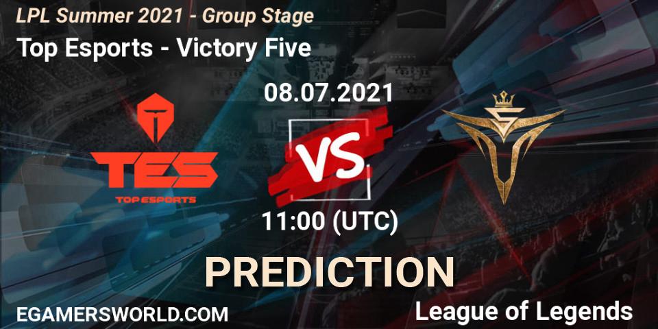 Pronósticos Top Esports - Victory Five. 08.07.2021 at 11:00. LPL Summer 2021 - Group Stage - LoL