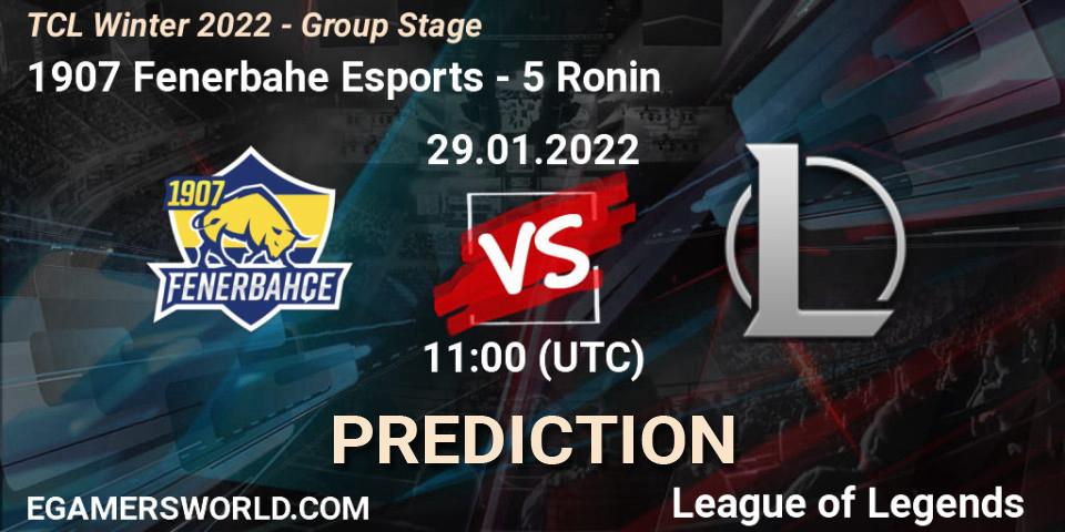 Pronósticos 1907 Fenerbahçe Esports - 5 Ronin. 29.01.2022 at 11:00. TCL Winter 2022 - Group Stage - LoL