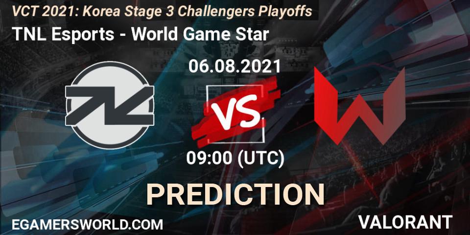 Pronósticos TNL Esports - World Game Star. 06.08.2021 at 11:00. VCT 2021: Korea Stage 3 Challengers Playoffs - VALORANT