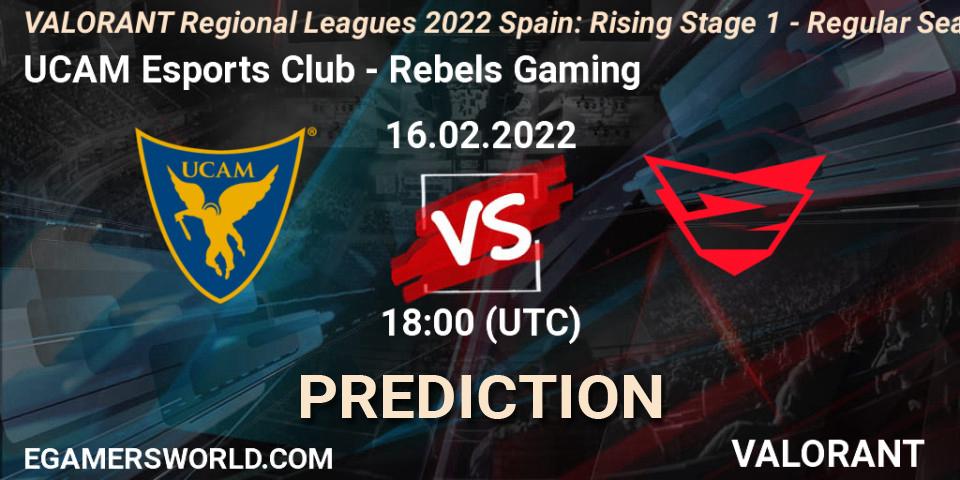 Pronósticos UCAM Esports Club - Rebels Gaming. 16.02.2022 at 18:15. VALORANT Regional Leagues 2022 Spain: Rising Stage 1 - Regular Season - VALORANT