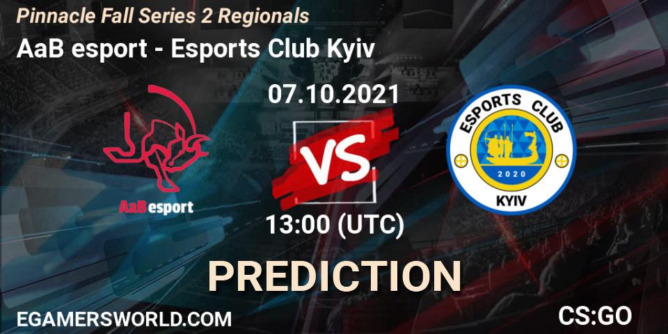 Pronósticos AaB esport - Esports Club Kyiv. 07.10.2021 at 13:05. Pinnacle Fall Series 2 Regionals - Counter-Strike (CS2)