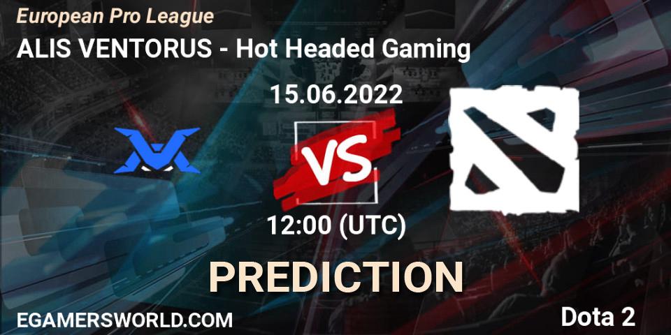 Pronósticos ALIS VENTORUS - Hot Headed Gaming. 15.06.2022 at 13:27. European Pro League - Dota 2