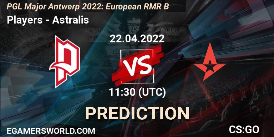 Pronósticos Players - Astralis. 22.04.2022 at 11:10. PGL Major Antwerp 2022: European RMR B - Counter-Strike (CS2)