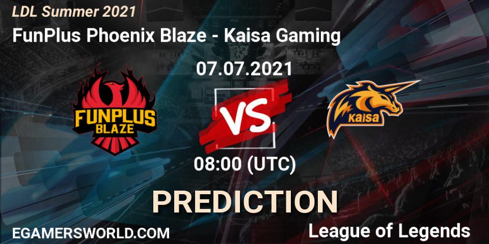 Pronósticos FunPlus Phoenix Blaze - Kaisa Gaming. 07.07.2021 at 09:00. LDL Summer 2021 - LoL