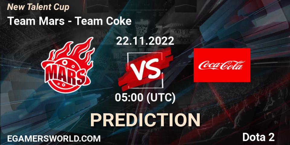Pronósticos Team Mars - Team Coke. 22.11.2022 at 07:23. New Talent Cup - Dota 2