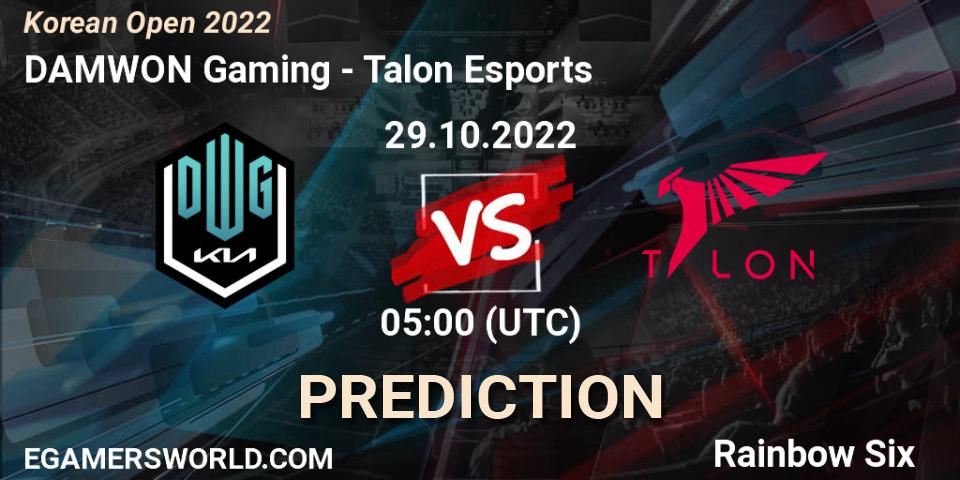 Pronósticos DAMWON Gaming - Talon Esports. 29.10.2022 at 05:00. Korean Open 2022 - Rainbow Six