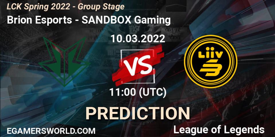 Pronósticos Brion Esports - SANDBOX Gaming. 10.03.2022 at 11:00. LCK Spring 2022 - Group Stage - LoL