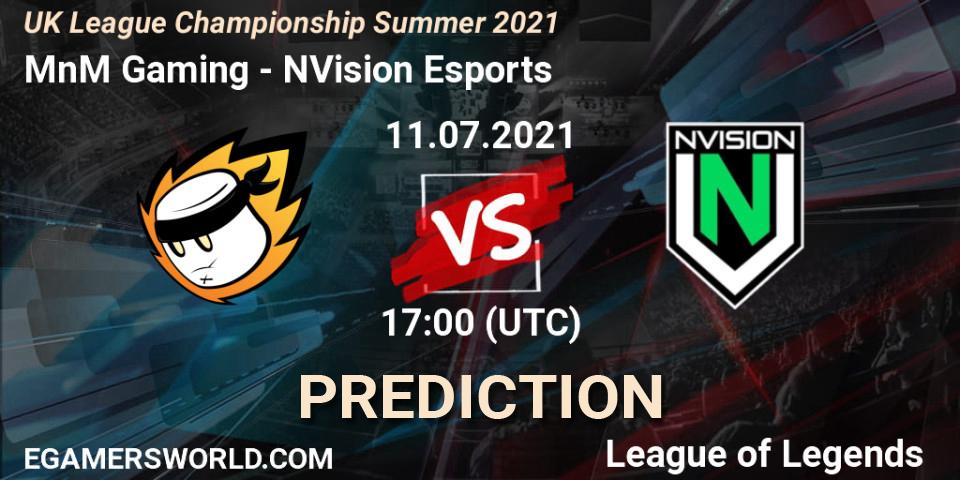 Pronósticos MnM Gaming - NVision Esports. 11.07.2021 at 17:00. UK League Championship Summer 2021 - LoL