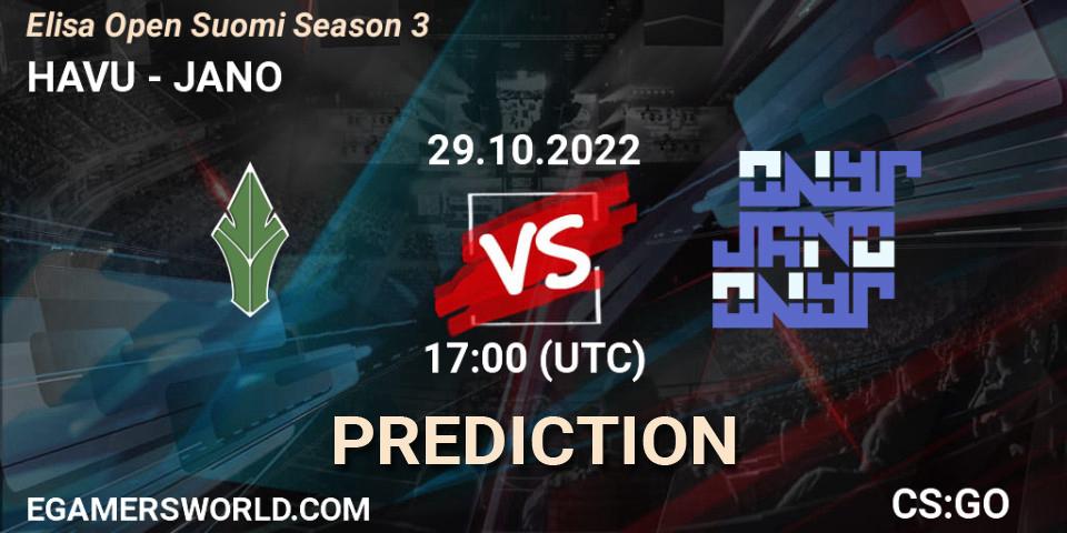 Pronósticos HAVU - JANO. 29.10.2022 at 17:00. Elisa Open Suomi Season 3 - Counter-Strike (CS2)