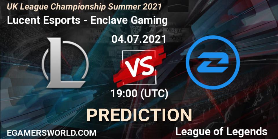 Pronósticos Lucent Esports - Enclave Gaming. 04.07.2021 at 19:00. UK League Championship Summer 2021 - LoL