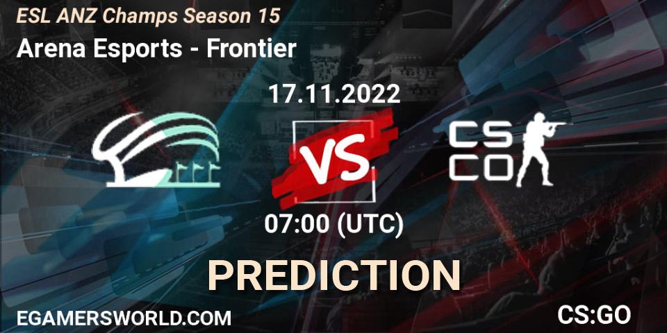 Pronósticos Arena Esports - Frontier. 17.11.2022 at 07:00. ESL ANZ Champs Season 15 - Counter-Strike (CS2)
