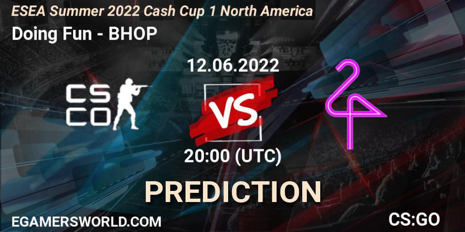 Pronósticos Doing Fun - BHOP. 12.06.2022 at 20:00. ESEA Cash Cup: North America - Summer 2022 #1 - Counter-Strike (CS2)