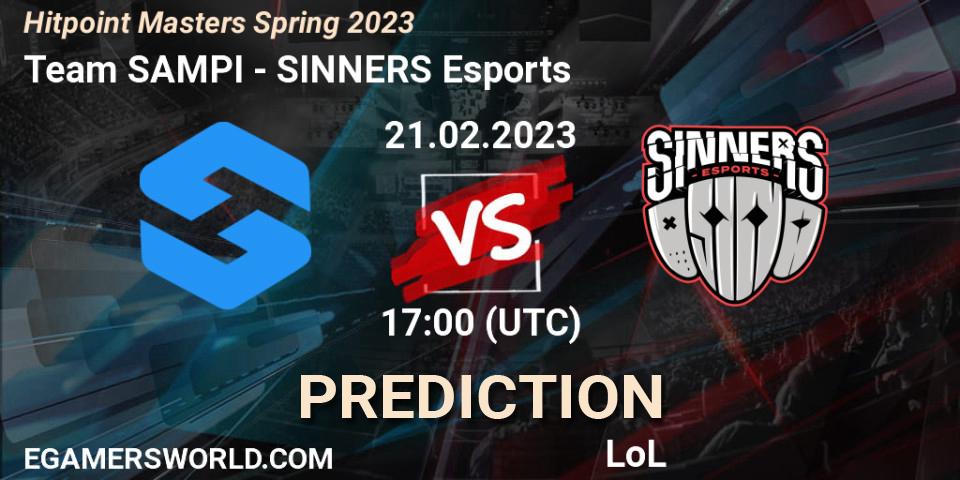 Pronósticos Team SAMPI - SINNERS Esports. 21.02.2023 at 16:55. Hitpoint Masters Spring 2023 - LoL