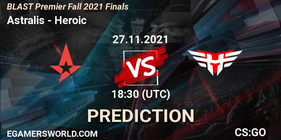 Pronósticos Astralis - Heroic. 27.11.2021 at 19:45. BLAST Premier Fall 2021 Finals - Counter-Strike (CS2)