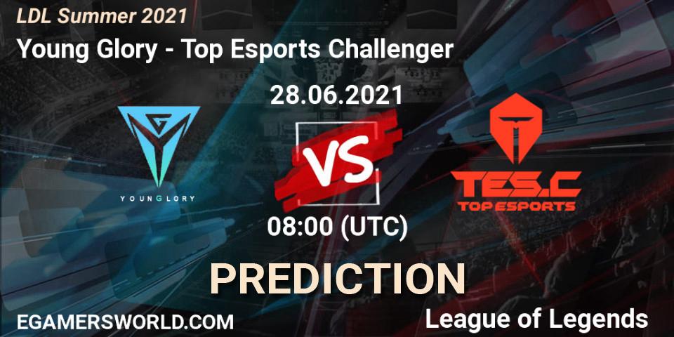 Pronósticos Young Glory - Top Esports Challenger. 28.06.2021 at 08:30. LDL Summer 2021 - LoL