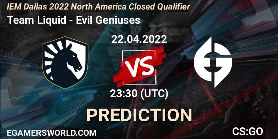 Pronósticos Team Liquid - Evil Geniuses. 22.04.22. IEM Dallas 2022 North America Closed Qualifier - CS2 (CS:GO)