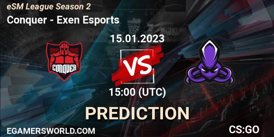 Pronósticos Conquer - Exen Esports. 15.01.2023 at 15:00. eSM League Season 2 - Counter-Strike (CS2)