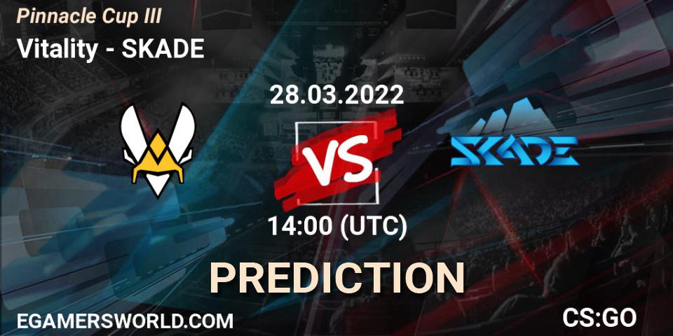 Pronósticos Vitality - SKADE. 28.03.2022 at 14:20. Pinnacle Cup #3 - Counter-Strike (CS2)