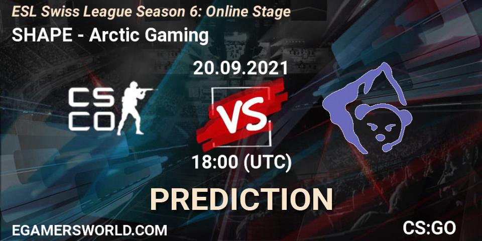 Pronósticos SHAPE - Arctic Gaming. 20.09.2021 at 18:00. ESL Swiss League Season 6: Online Stage - Counter-Strike (CS2)