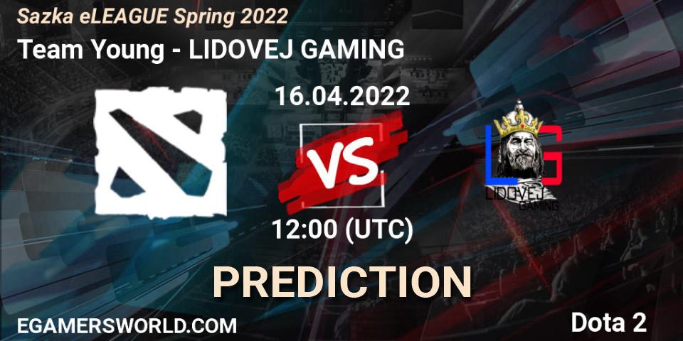 Pronósticos Team Young - LIDOVEJ GAMING. 16.04.2022 at 12:00. Sazka eLEAGUE Spring 2022 - Dota 2
