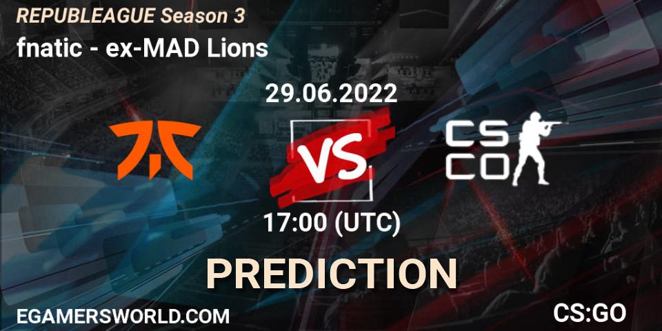 Pronósticos fnatic - ex-MAD Lions. 29.06.2022 at 17:00. REPUBLEAGUE Season 3 - Counter-Strike (CS2)