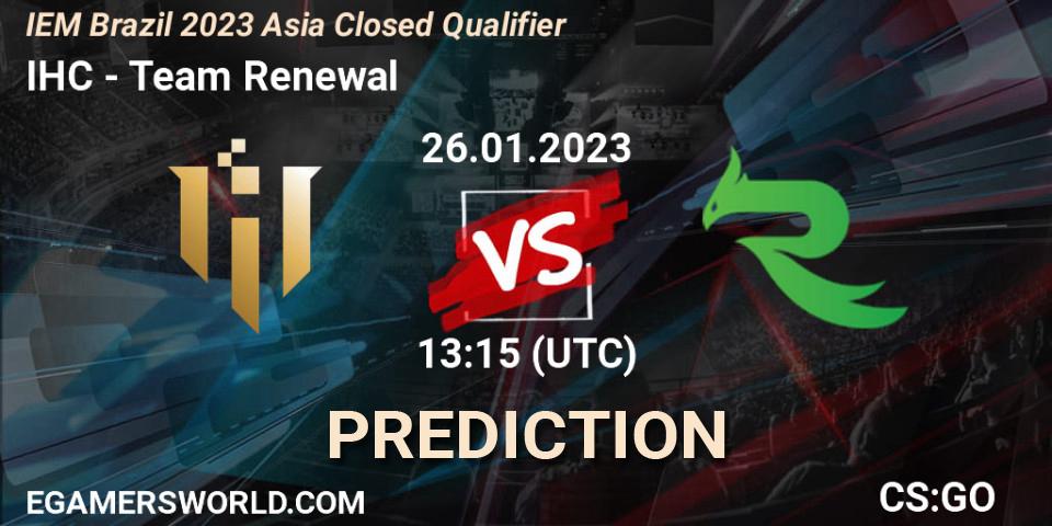 Pronósticos IHC - Team Renewal. 26.01.2023 at 13:15. IEM Brazil Rio 2023 Asia Closed Qualifier - Counter-Strike (CS2)