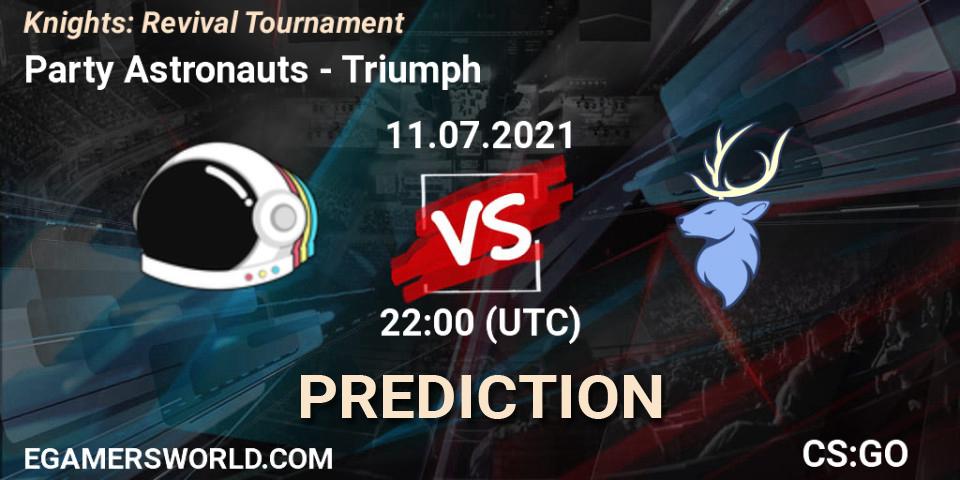 Pronósticos Party Astronauts - Triumph. 11.07.2021 at 22:00. Knights: Revival Tournament - Counter-Strike (CS2)
