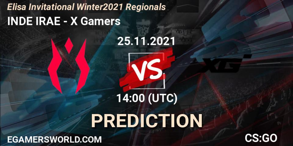 Pronósticos INDE IRAE - X Gamers. 25.11.2021 at 14:00. Elisa Invitational Winter 2021 Regionals - Counter-Strike (CS2)
