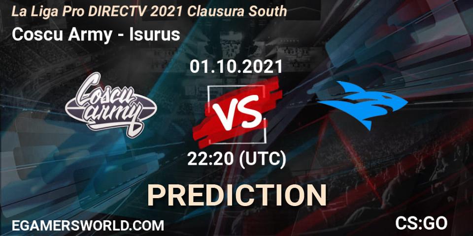 Pronósticos Coscu Army - Isurus. 01.10.2021 at 22:00. La Liga Season 4: Sur Pro Division - Clausura - Counter-Strike (CS2)