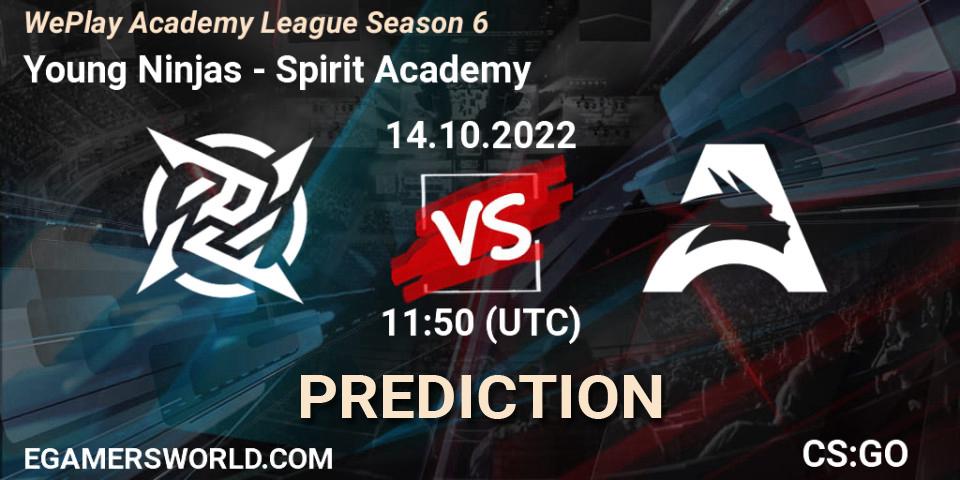Pronósticos Young Ninjas - Spirit Academy. 14.10.2022 at 11:50. WePlay Academy League Season 6 - Counter-Strike (CS2)