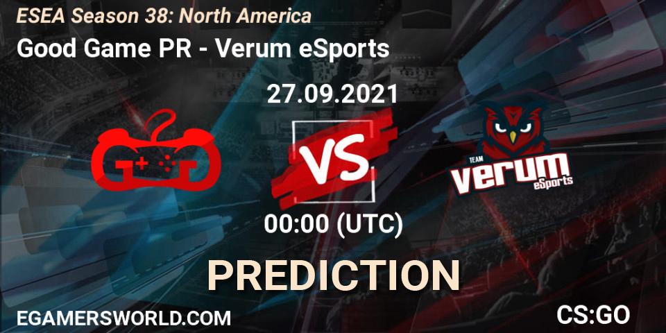 Pronósticos Good Game PR - Verum eSports. 29.09.21. ESEA Season 38: North America - CS2 (CS:GO)