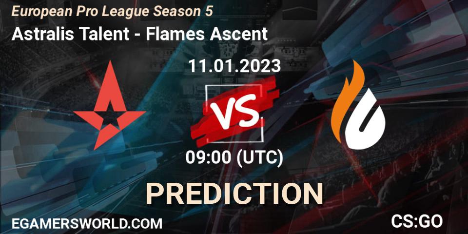 Pronósticos Astralis Talent - Flames Ascent. 11.01.2023 at 09:00. European Pro League Season 5 - Counter-Strike (CS2)