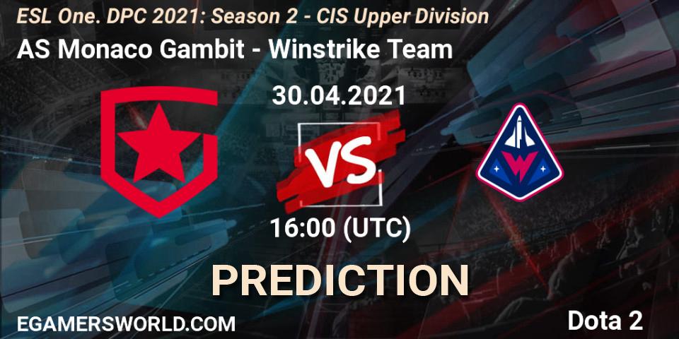 Pronósticos AS Monaco Gambit - Winstrike Team. 30.04.2021 at 15:55. ESL One. DPC 2021: Season 2 - CIS Upper Division - Dota 2