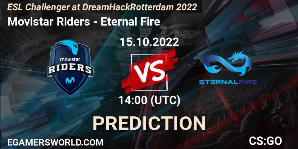 Pronósticos Movistar Riders - Eternal Fire. 15.10.2022 at 14:00. ESL Challenger at DreamHack Rotterdam 2022 - Counter-Strike (CS2)