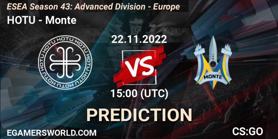Pronósticos HOTU - Monte. 22.11.2022 at 15:00. ESEA Season 43: Advanced Division - Europe - Counter-Strike (CS2)