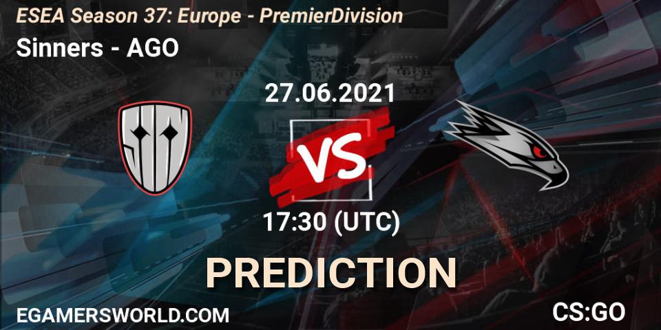 Pronósticos Sinners - AGO. 27.06.2021 at 17:30. ESEA Season 37: Europe - Premier Division - Counter-Strike (CS2)