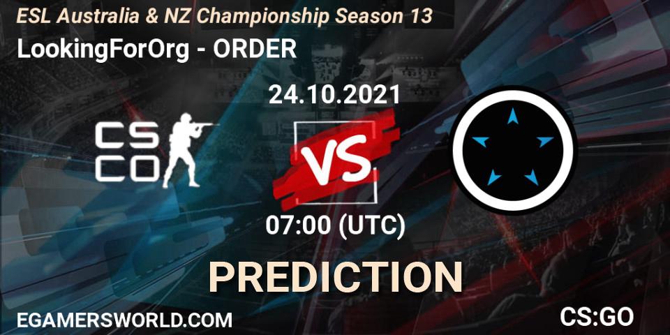 Pronósticos LookingForOrg - ORDER. 24.10.2021 at 07:00. ESL Australia & NZ Championship Season 13 - Counter-Strike (CS2)