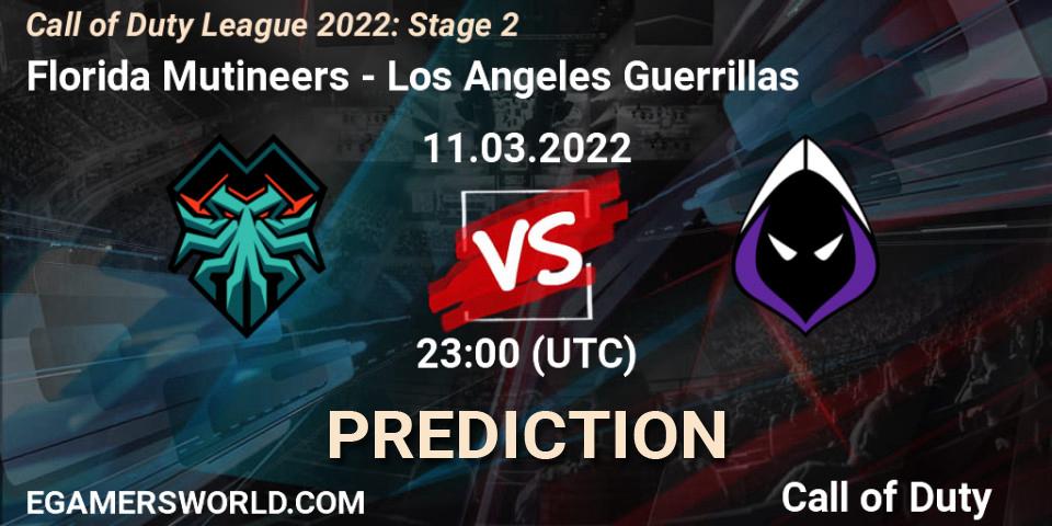 Pronósticos Florida Mutineers - Los Angeles Guerrillas. 11.03.2022 at 23:00. Call of Duty League 2022: Stage 2 - Call of Duty
