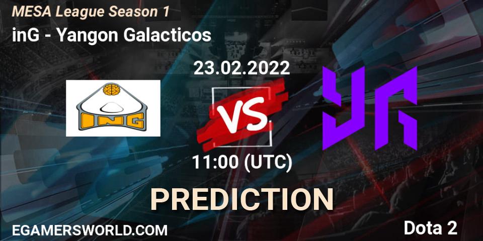Pronósticos inG - Yangon Galacticos. 23.02.2022 at 11:13. MESA League Season 1 - Dota 2