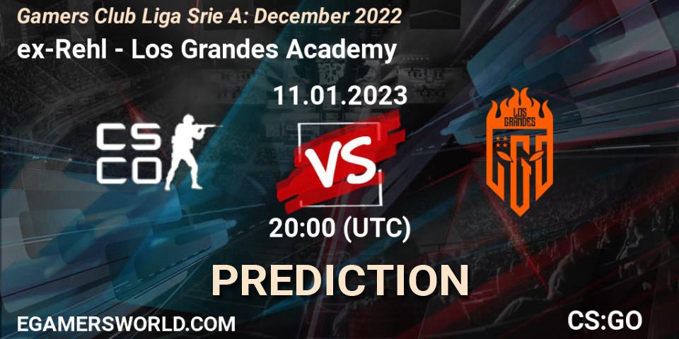 Pronósticos ex-Rehl - Los Grandes Academy. 11.01.2023 at 20:00. Gamers Club Liga Série A: December 2022 - Counter-Strike (CS2)
