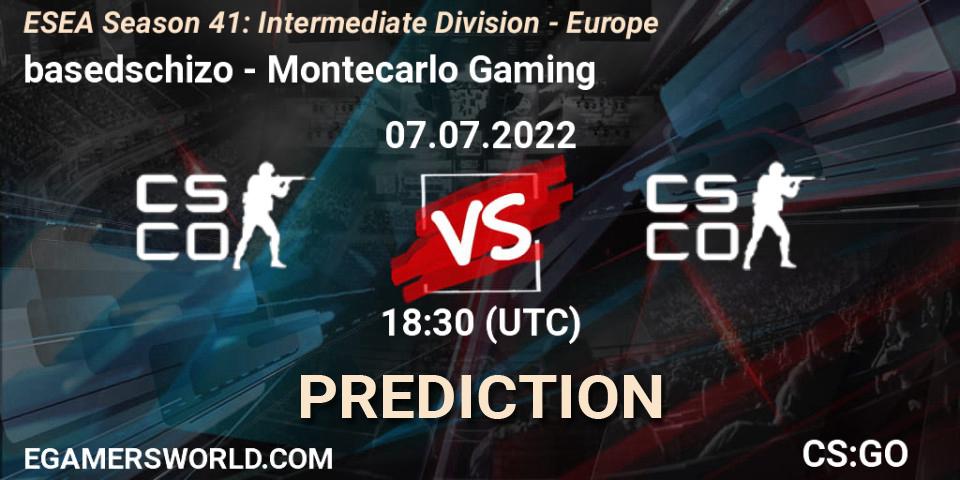 Pronósticos basedschizo - Montecarlo Gaming. 07.07.2022 at 18:30. ESEA Season 41: Intermediate Division - Europe - Counter-Strike (CS2)